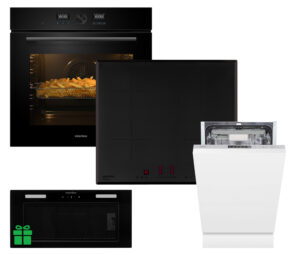 Комплект Духовка Interline OEG 734 ETD BA+Поверхня інд. Interline HIV 767 SIB BB Nano Matte + Посудомийна машина Interline DWI 549 BSA GA =Витяжка LINE SENS A/60 GL/PB  у подарунок - 1