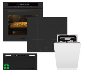 Комплект Духовка Interline OEG 935 STG BA Pure Black+Поверхня інд. Interline HIV 767 SIB BB Nano Matte+Посудомийна машина Interline DWI 945 DSO WA =Витяжка STRONG MATT BL A/60/GL/M INV у подарунок - 1