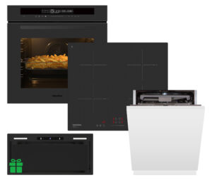 Комплект Духовка Interline OEG 935 STG BA Pure Black+Поверхня інд. Interline HIV 767 SIB BB Nano Matte+Посудомийна машина Interline DWI 965 DSO WA =Витяжка STRONG MATT BL A/60/GL/M INV у подарунок - 1