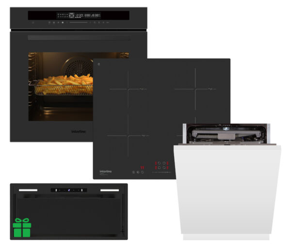Комплект Духовка Interline OEG 935 STG BA Pure Black+Поверхня інд. Interline HIV 767 SIB BB Nano Matte+Посудомийна машина Interline DWI 965 DSO WA =Витяжка STRONG MATT BL A/60/GL/M INV у подарунок - 1