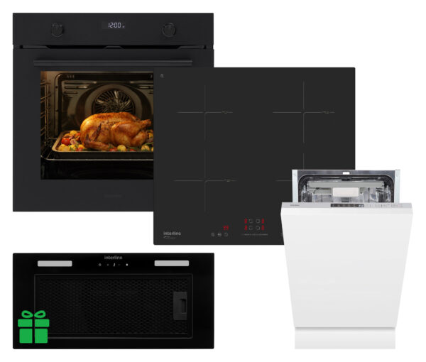 Комплект Духовка Interline OEG 781 ETR BA Nano Matte+Поверхня інд. Interline HIV 767 SIB BB Nano Matte + Посудомийна машина Interline DWI 549 BSA GA =Витяжка LINE SENS A/60 GL/PB  у подарунок - 1