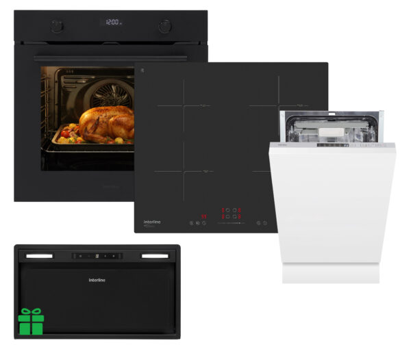 Комплект Духовка Interline OEG 781 ETR BA Nano Matte+Поверхня інд. Interline HIV 767 SIB BB Nano Matte + Посудомийна машина Interline DWI 549 BSA GA =Витяжка BOXGLASS BL A/60 PB/2/T/2  у подарунок - 1