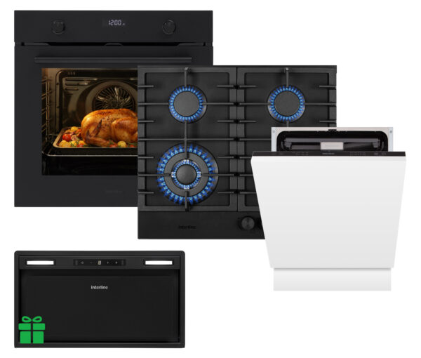 Комплект Духовка Interline OEG 781 ETR BA NanoBA+Поверхня газ Interline HGG 964 FGT BH Nano Matte+Посудомийна машина Interline DWI 760 DSV WA=Витяжка BOXGLASS BL A/60 PB/2/T/2 у подарунок - 1
