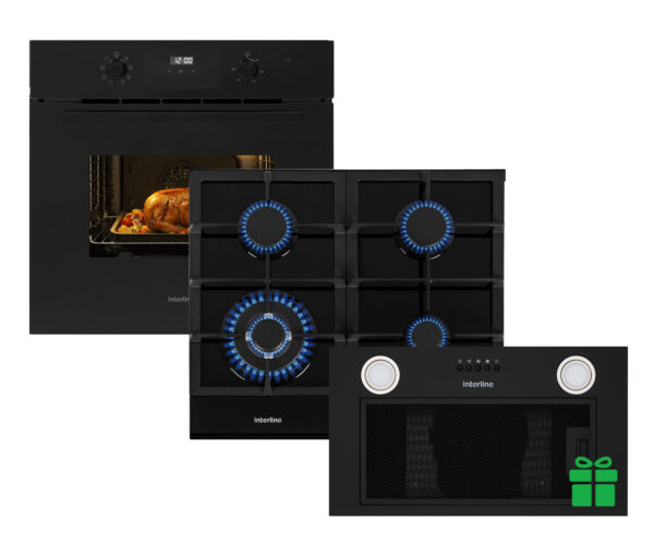Комплект Духова шафа Interline OEG 581 ECR BA + Поверхня газ Interline HGG 764 FGT BA = Вбудована Витяжка BASIC Black A/60/PB  у подарунок - 1