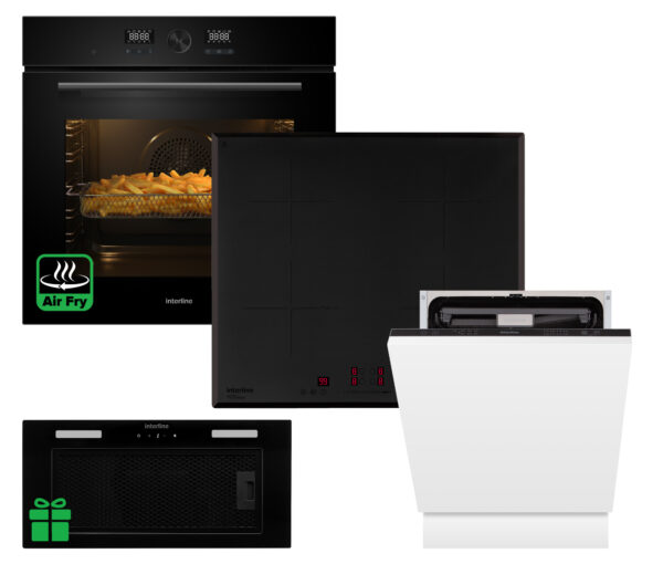 Комплект Духовка Interline OEG 734 ETD BA+Поверхня інд. Interline HIV 767 SIB BB Nano Matte+Посудомийна машина Interline DWI 760 DSV WA=Витяжка LINE SENS A/60 GL/PB у подарунок - 1